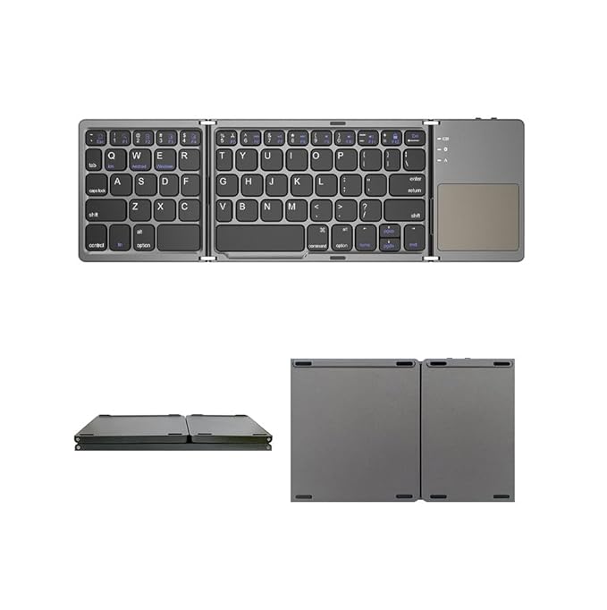 Bluetooth Keyboard with Integrated Touchpad | Folding Rechargeable Keyboard with Trackpad | Compatible for iPhone iPad/Android/Tablets/Mac Windows Laptop