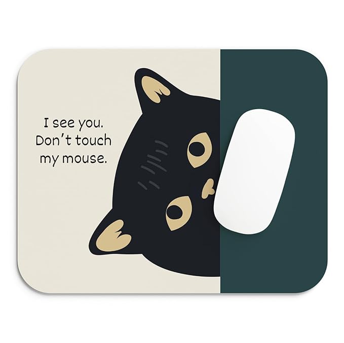 Cute Cat Design Mouse Pad for PC & Laptop | Smooth Cloth Surface, Non-Slip Rubber Base, Waterproof Desk Mat for Laptop, Gaming & Office Use (Black) | 19x23 cm