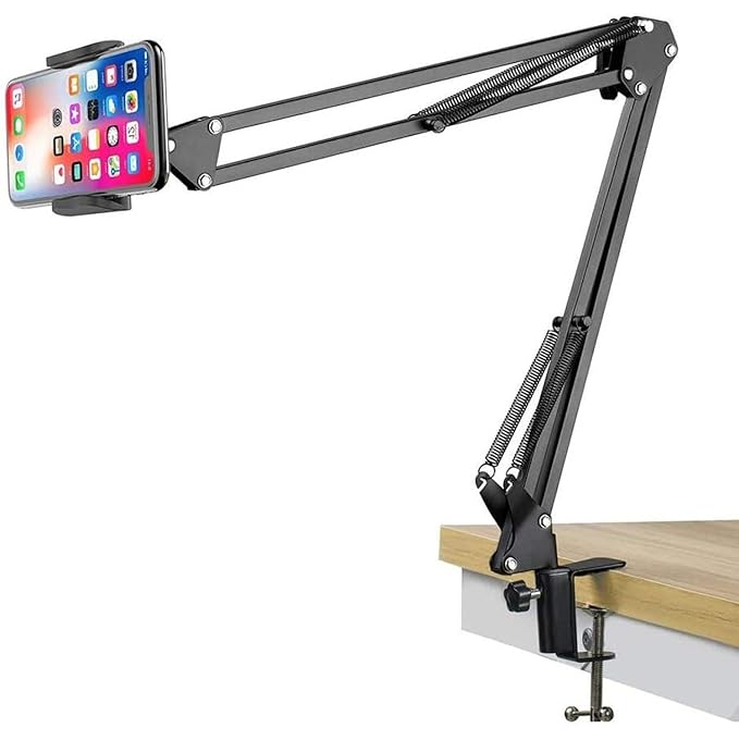 Phone Holder, Metal Long Lazy Arm and Bracket for All Mobile for Video Recording, Streaming Video, Office, Compatible Upto 4-7 Inches [Black]