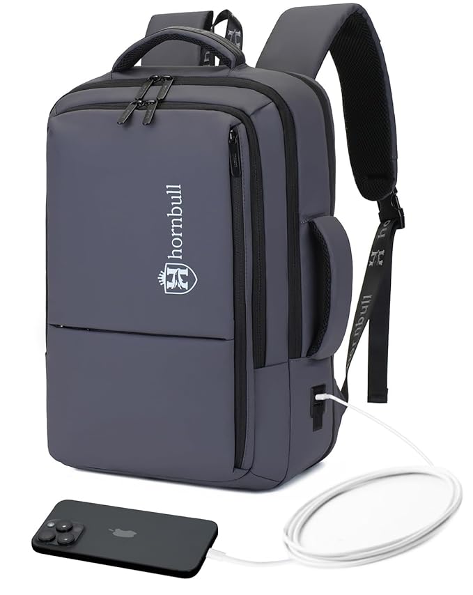 HORNBULL Zurich Backpack 42L Office Travel 17 inch Laptop Backpack 3 in 1 Expandable & Convertible USB & Type-C Port Water-resistant Multi Compartment Overnight Backpack for Men
