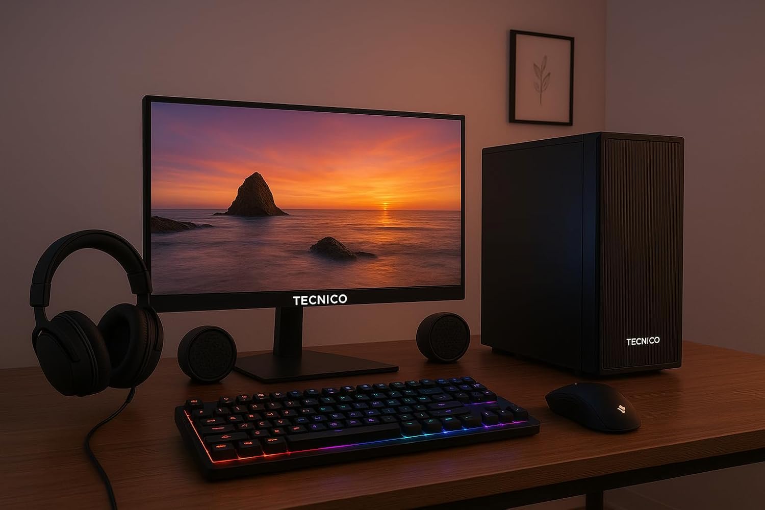 TECNICO Victory Desktop CPU Set, Core I3 2120 2.2GHz, 8 GB DDR3 RAM, 128 GB SSD, RGB Keyboard Mouse Set, WiFi 6, Bluetooth, Speakers, Headphone (Include Monitor 20" Led)