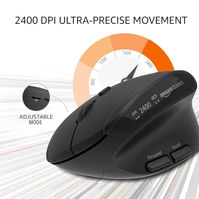 2.4 GHz Ergonomic Wireless Mouse for PC, Mac, Laptop | Dual 5.0 Bluetooth Mode | 4 Adjustable DPI Settings Up to 2400 | Shortcut Buttons | Multi Device Usage (Black)