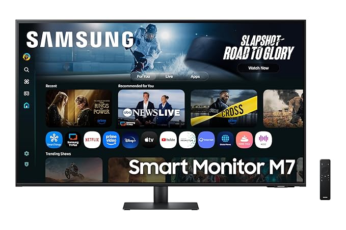 Samsung 43"(1.08m) 4K M7 Vision AI Smart Monitor|UHD 3840 x 2160|Smart TV Experience with AI|Type-C|Apple AirPlay|Gaming Bar|Remote|Speakers|Wi-Fi|Bluetooth|AI Picture & Sound|LS43FM700UWXXL|Black