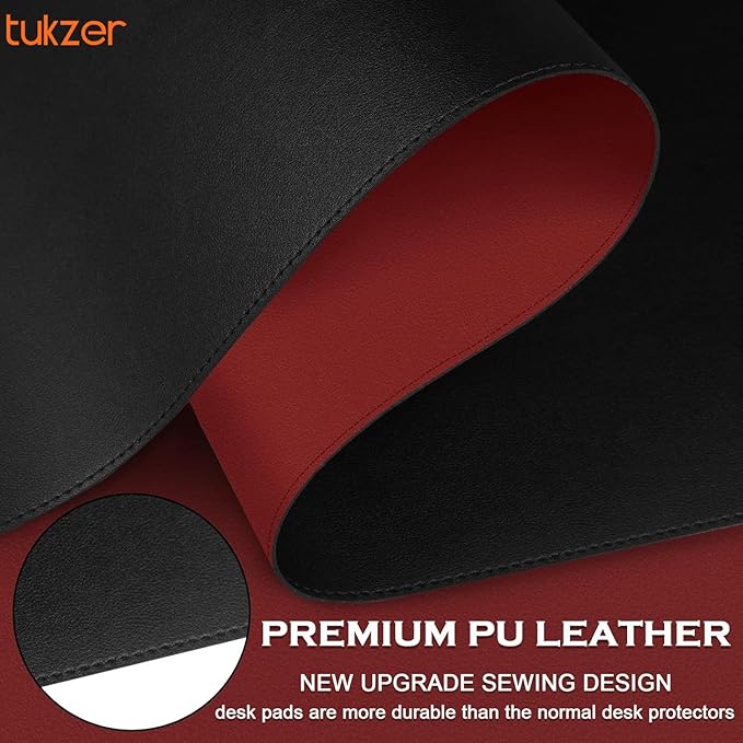 Tukzer Extended Vegan PU Leather Mouse Pad Desk mat Smooth Reversible Dual Color Splash Proof Anti Fray Stitched Edges Non-Slip Mousepad for Laptop Notebook Gaming Computer(Black & Red 90CM X 45CM) Visit the Tukzer Store