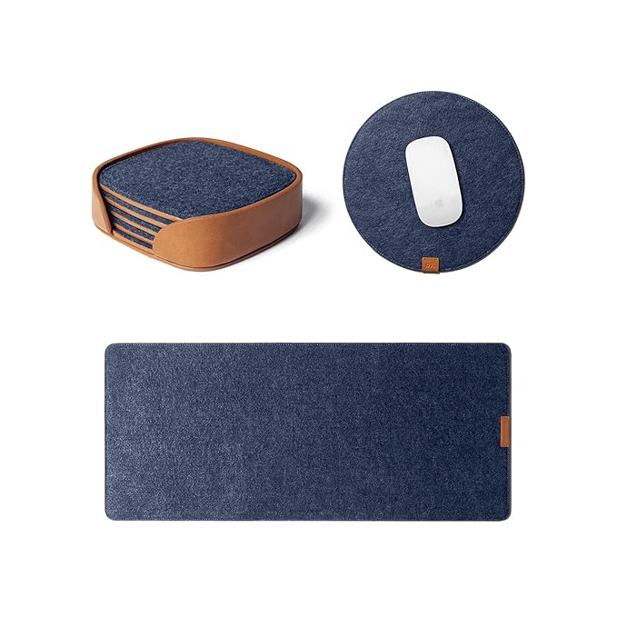 DailyObjects Felt Desk Trio Bundle with Desk Mat|Coaster|Orb Mouse Pad - Limited Edition - Blue