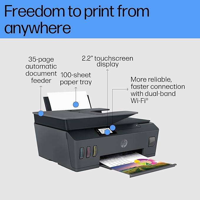 HP Smart Tank 530 All-in-one WiFi Colour Printer with ADF (Upto 18000 Black and 8000 Colour Pages Included in The Box). - Print, Scan & Copy for Office/Home